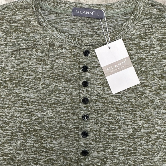 Men’s MYANM Vogue Brand Large Henley Short Sleeve T-Shirt Top Tee Green Stretch - Picture 5 of 7